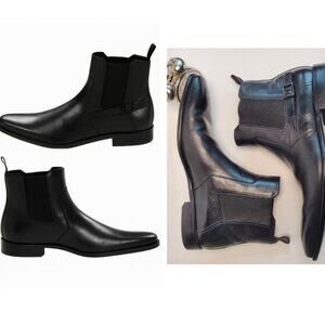 Hugo Boss Leather Laxis Dress Boots Black Mens US 7 Ankle Pull On Side Buckle
